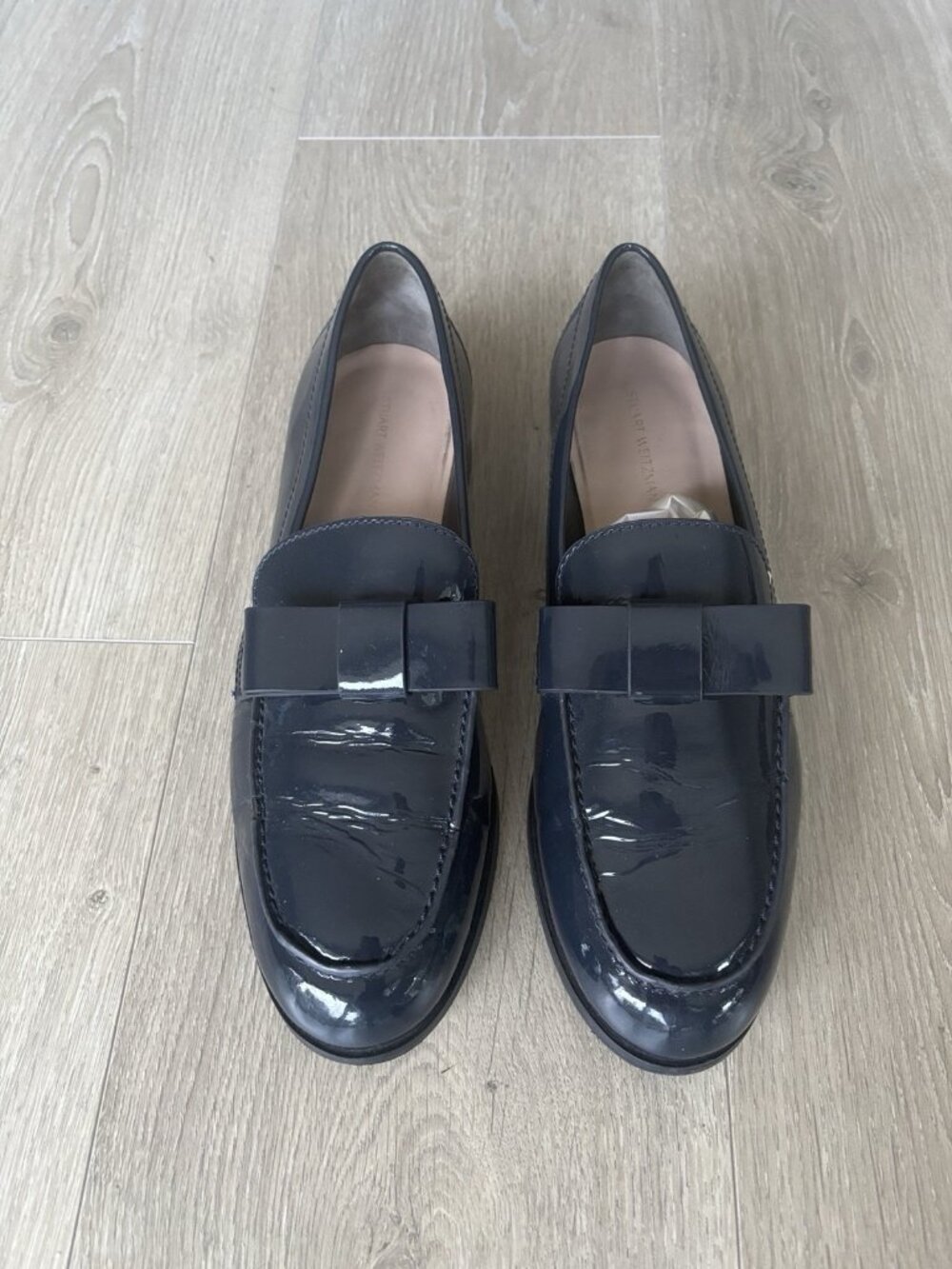 Stuart Weitzman Blue Patent Leather Slip-On Bow Loafers 8.5